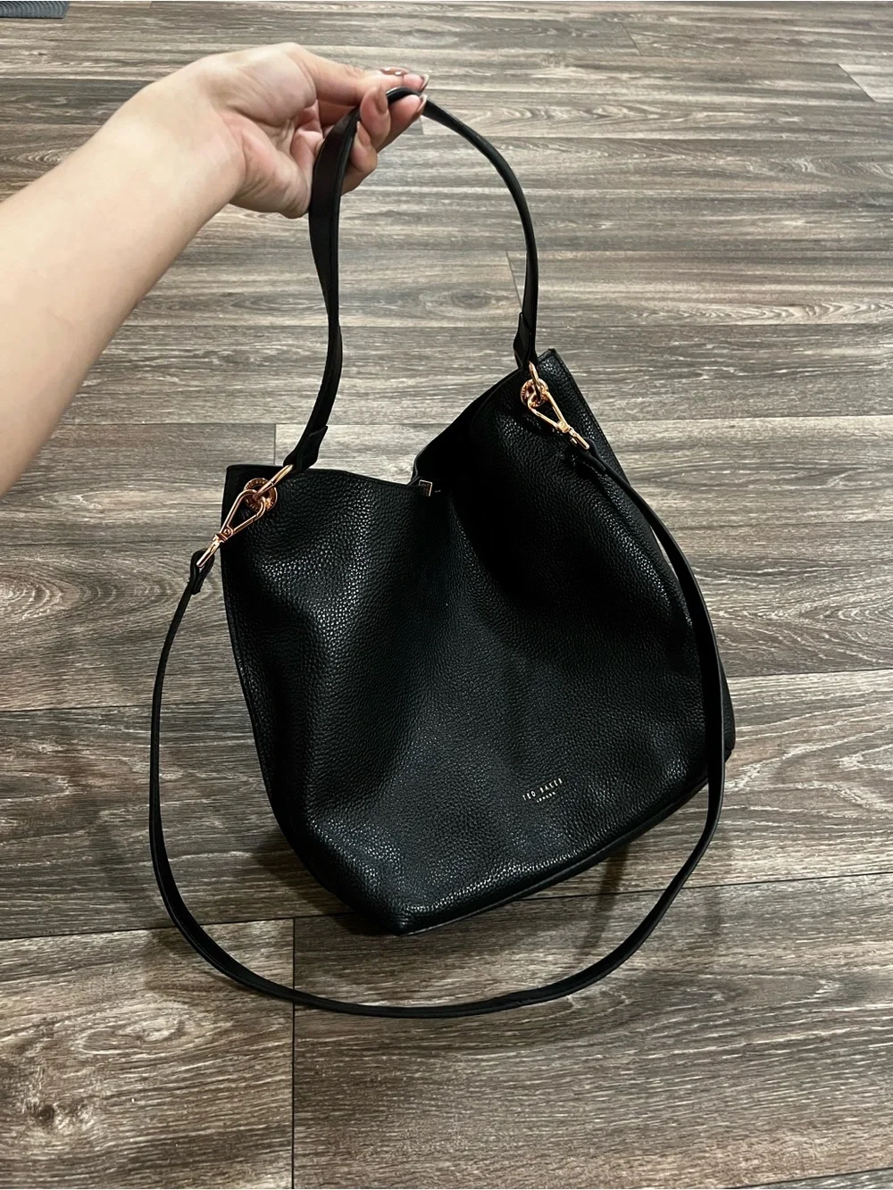 TED BAKER Candiee Black Pebbled Leather Hobo / Shoulder / Crossbody Bag